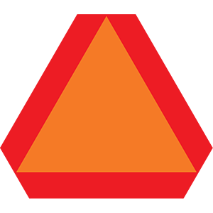 An orange and red triangular sign on a vehicle always means: