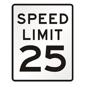 The posted speed limit shows: